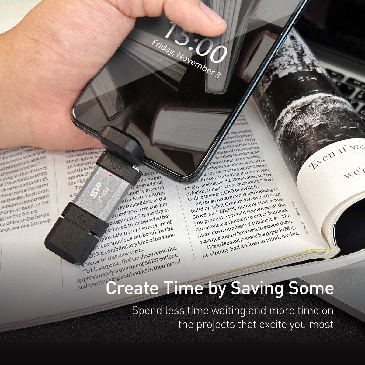 Silicon Power 256GB Mobile C51 USB Type A + Type C 2-in-1 Flash Drive PC/Mac/iPhone/PS5