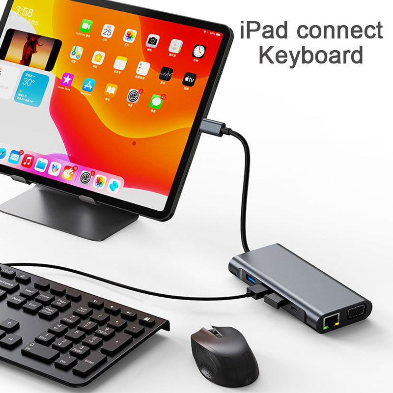 USB C HUB, USB C Adapter 10 in 1 Dongle with 4K HDMI, VGA, Type C PD, USB3.0/2.0, RJ45 Ethernet, SD/TF Card Reader Docking Station