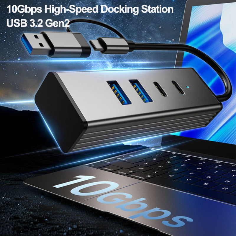 10Gbps USB-C Hub 3.2 Gen2 Docking Station - 4-in-1 Multi-Port Adapter for Laptop USB-A/C