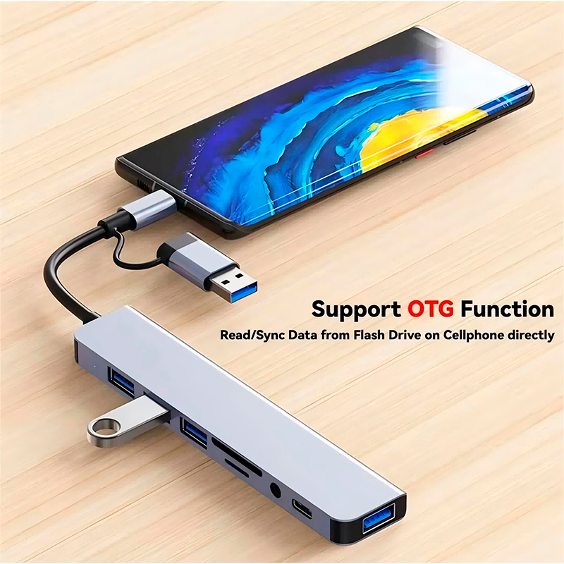 8 IN 2 USB HUB 3.0 USB C HUB Dock Station 5Gbps High Speed Data Splitter Type C to USB OTG Adapter For Computer Extension