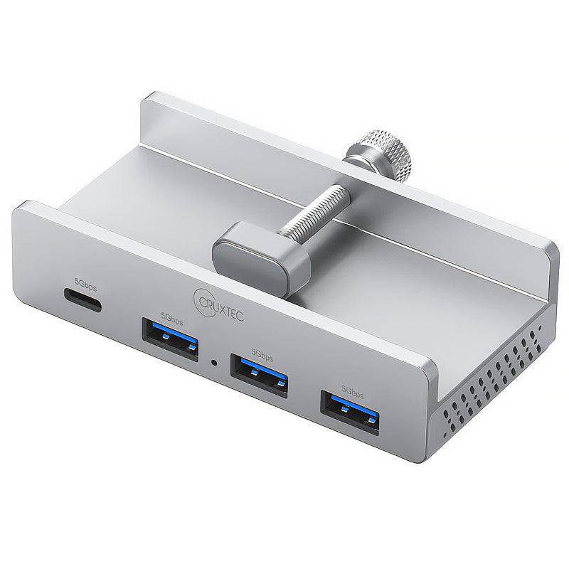 Cruxtec 4-Port Aluminum Clamp USB 3.0 HUB with USB-C Power Supply Port