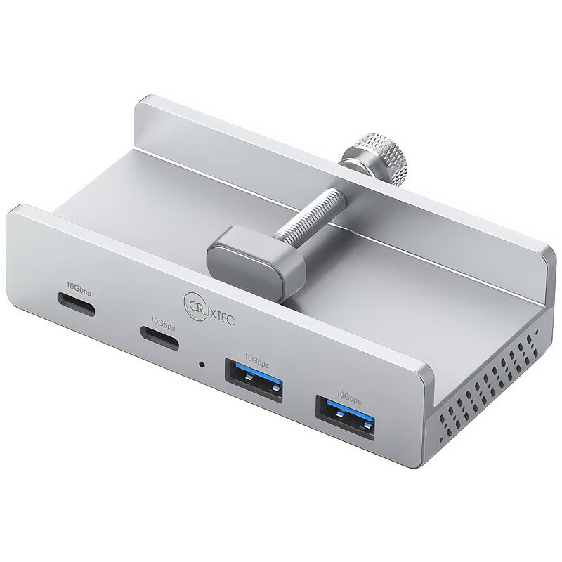 Cruxtec 4-Port Aluminum Clamp USB 3.1 Gen2 10Gbps Hub with USB-C Power Supply Port