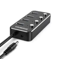 Simplecom 4 Port Aluminium USB 3.0 Hub with Individual Switches and Power Adapter