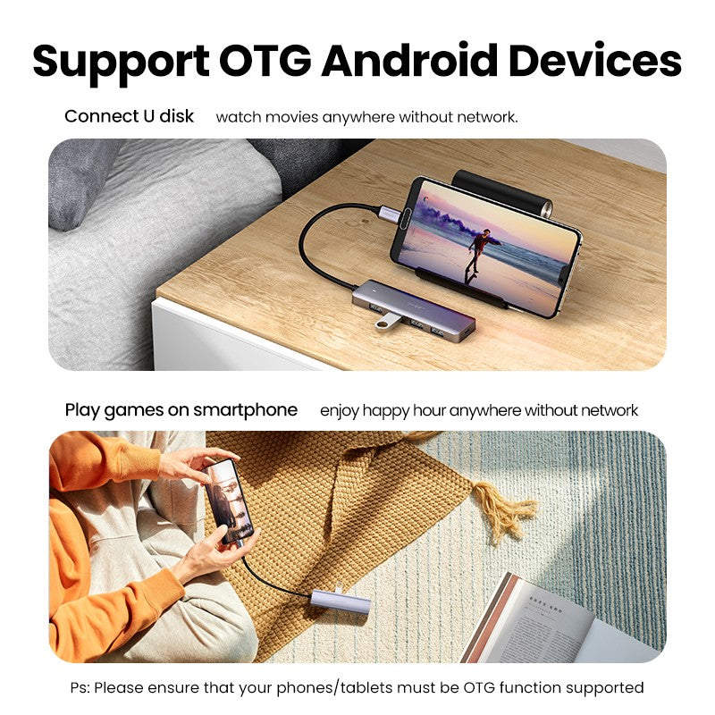 UGREEN 4-Port USB3.0 Hub with USB-C Power Supply