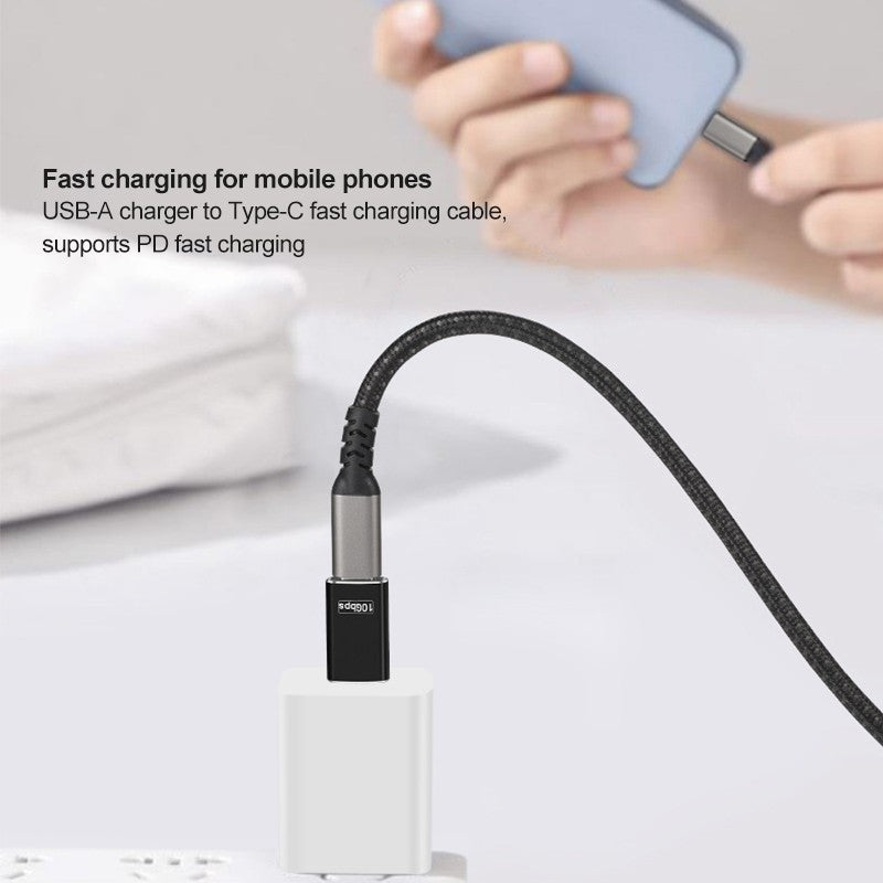 USB-A to USB-C 10Gbps Adapter USB 3.2 Gen2 SuperSpeed Converter  Black