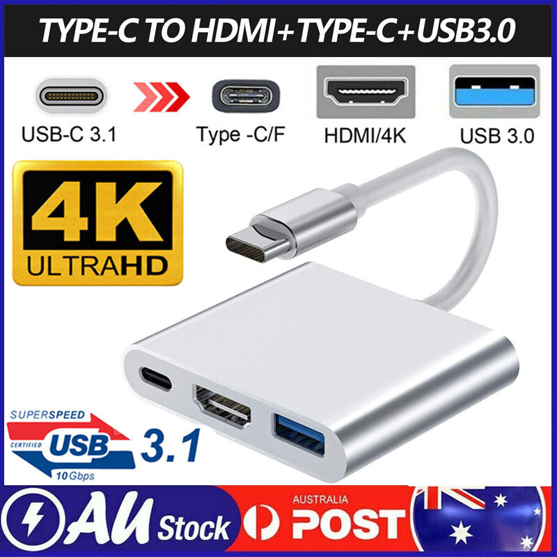 USB C to HDMI Adapter 4K 3 in 1 Type C HDMI Adapter with USB 3.0 Type C PD Charging Port USB C Hub USB-C to HDMI Adapter and USB-C Charging Port