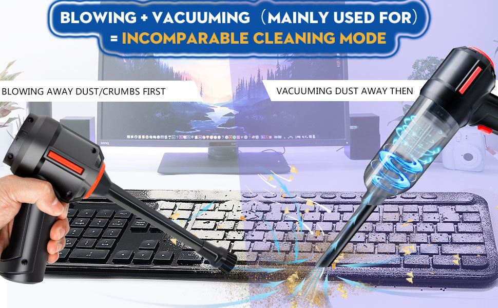 Keyboard Cleaner Kit 3-in-1 Computer Vacuum Cleaner Cordless Compressed Air Duster Rechargeable Car Hoover Handheld Mini Vacuum Keyboard Vacuum