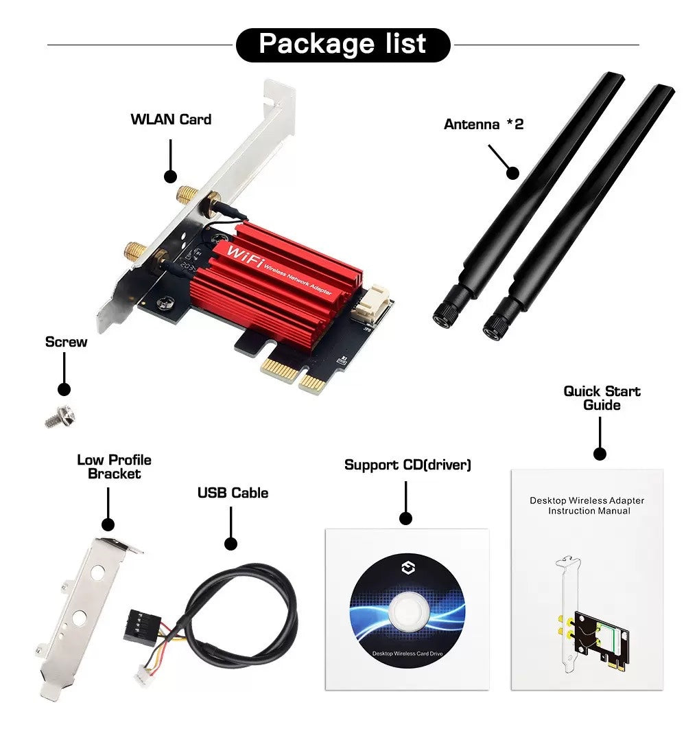 AC1200 Desktop Gigabit 5G Dual-Band Wireless Network Card PCIe Desktop Computer Bluetooth WiFi Receiver