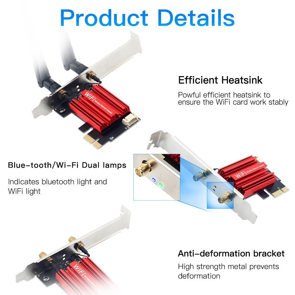 AC1200 Desktop Gigabit 5G Dual-Band Wireless Network Card PCIe Desktop Computer Bluetooth WiFi Receiver