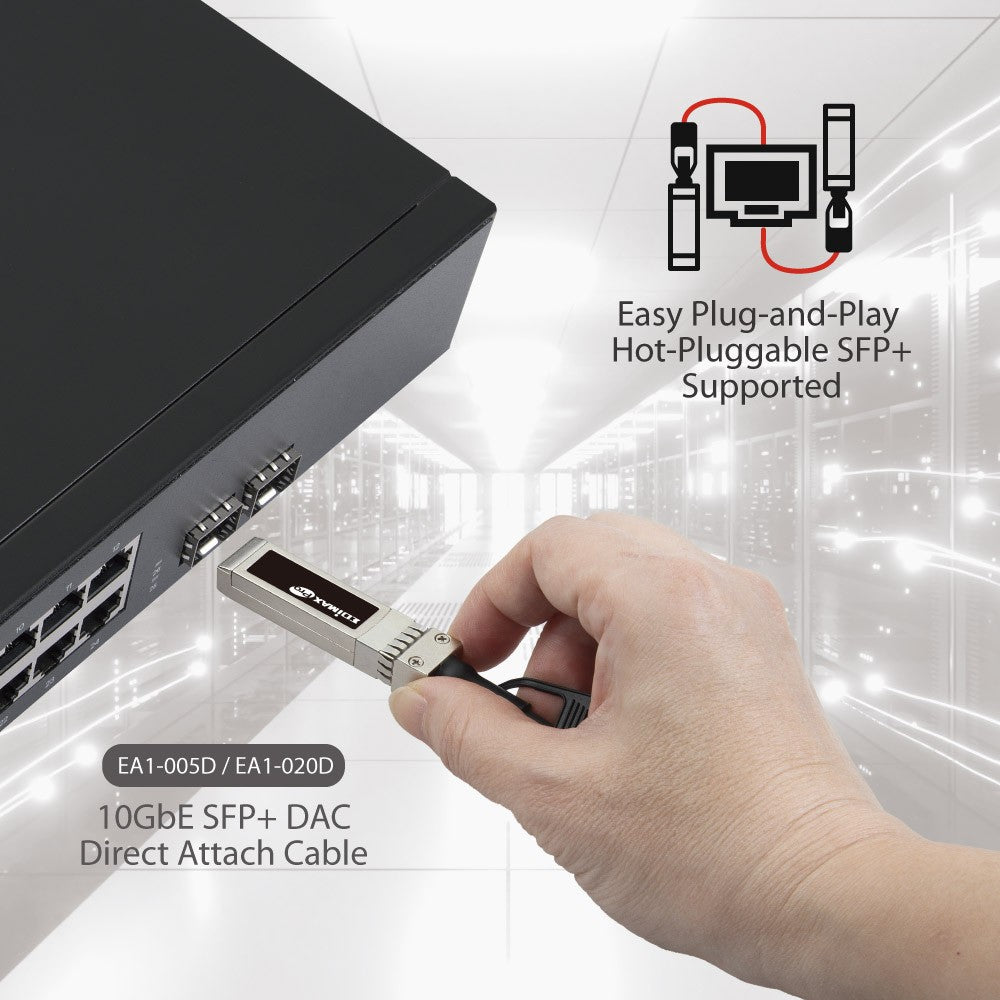 Edimax DAC Direct Attach Copper Twinax Cable 2M 10GbE SFP+ , Backward Compatible to SFP