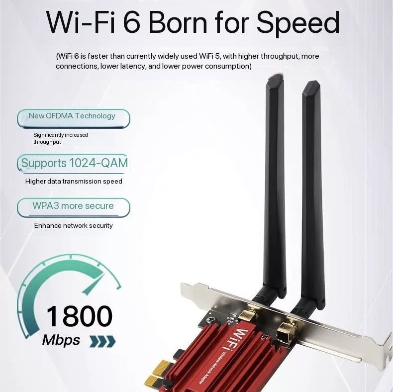 WIFI6 wireless network card, built-in PCIE gigabit 5G dual-band 1800M Bluetooth 2-in-1 receiver