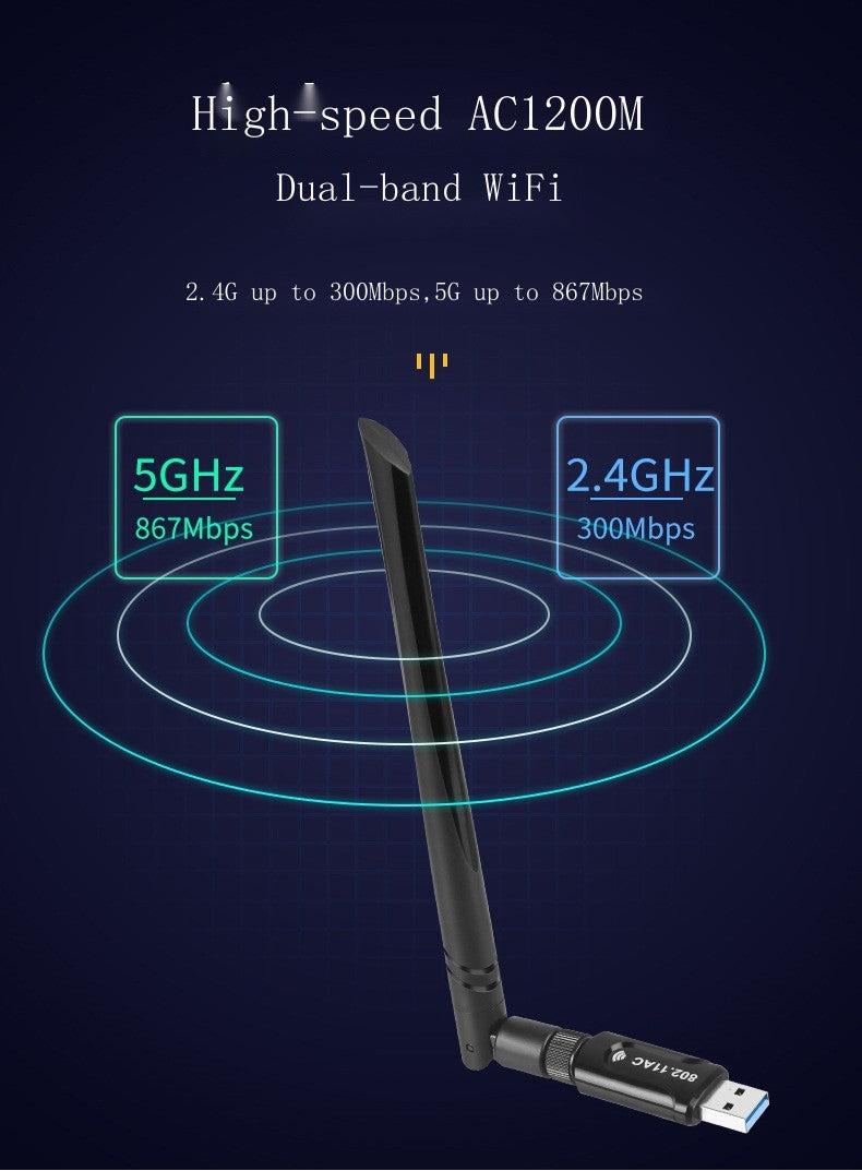 1200Mbps Wireless Network Card Driver Free 2.4g/5.8g USB3.0 Dual Band Wireless Network Card WiFi Receiver