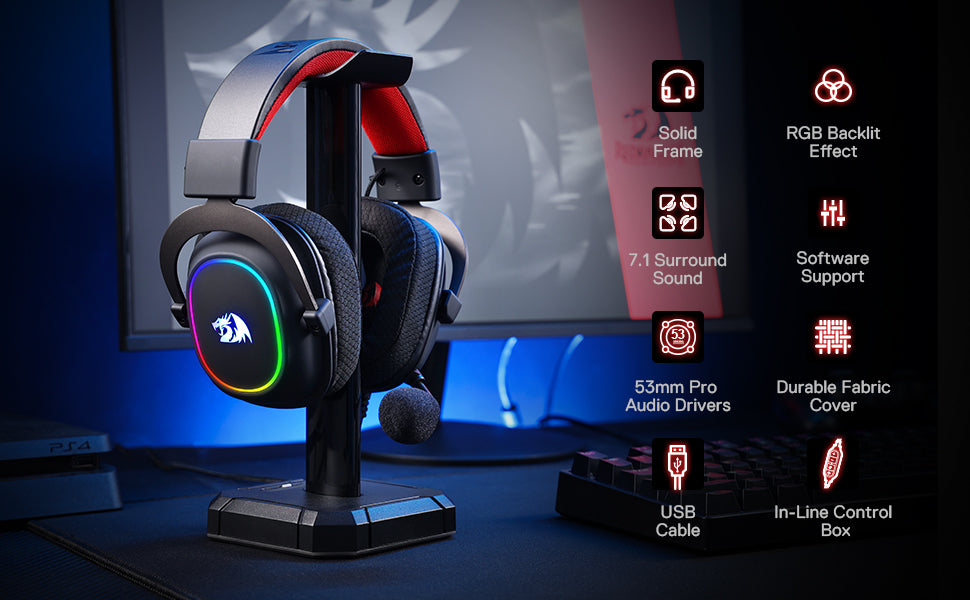 Redragon H510 Zeus-X RGB Black USB Wired Gaming Headphone Headset - 7.1 Surround Sound 53MM Audio Drivers in Memory Foam Ear Pads