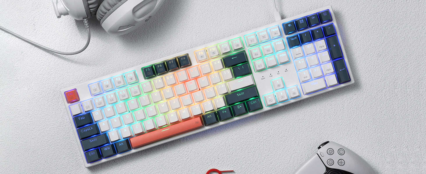 Redragon K668 RGB Gaming Keyboard, 104 Keys + Extra 4 Hotkeys Wired Mechanical Keyboard w/Sound Absorbing Foams, Hot-swappable Socket, Red Switch