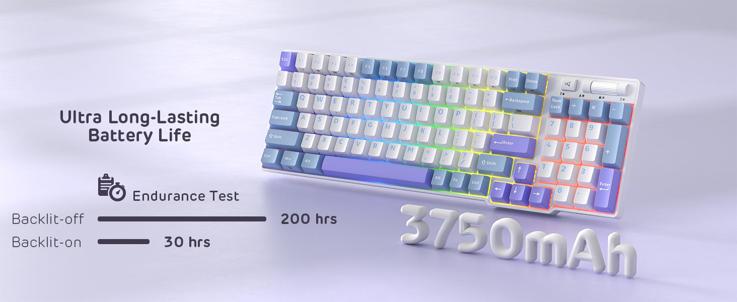 RK ROYAL KLUDGE Mechanical Keyboard RK96, RGB, 2.4Ghz/BT/Wired, Spring Rain Switches, White, Mixed Color