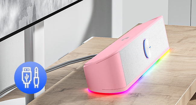 Redragon GS560 Adiemus RGB Desktop Soundbar, 2.0 Channel Computer Speaker with Dynamic Lighting Bar Audio-Light Sync/Display, Pink