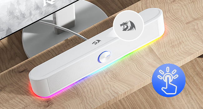 Redragon GS560 Adiemus RGB Desktop Soundbar, 2.0 Channel Computer Speaker with Dynamic Lighting Bar Audio-Light Sync/Display, White