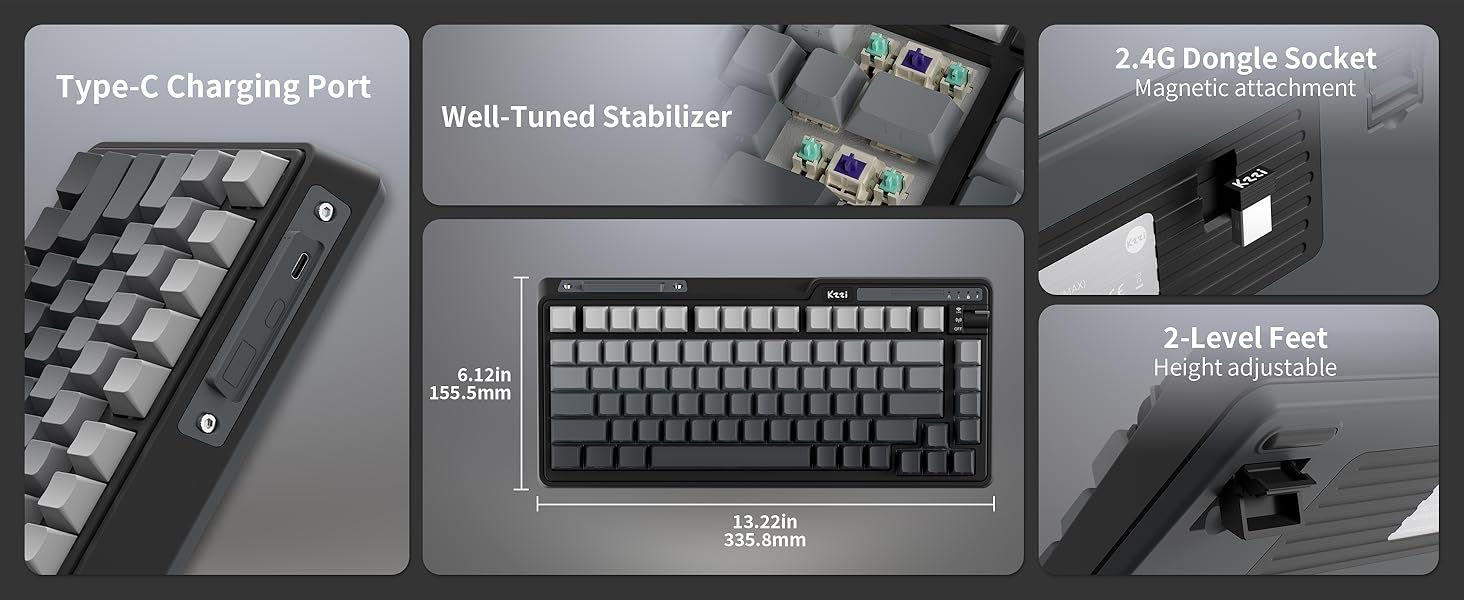 KZZI K75 Lite Wireless 75% Gasket Mount RGB Gaming Hot Swappable 82 Keys 3-Mode Mechanical Keyboard Linear Switches, Aurora