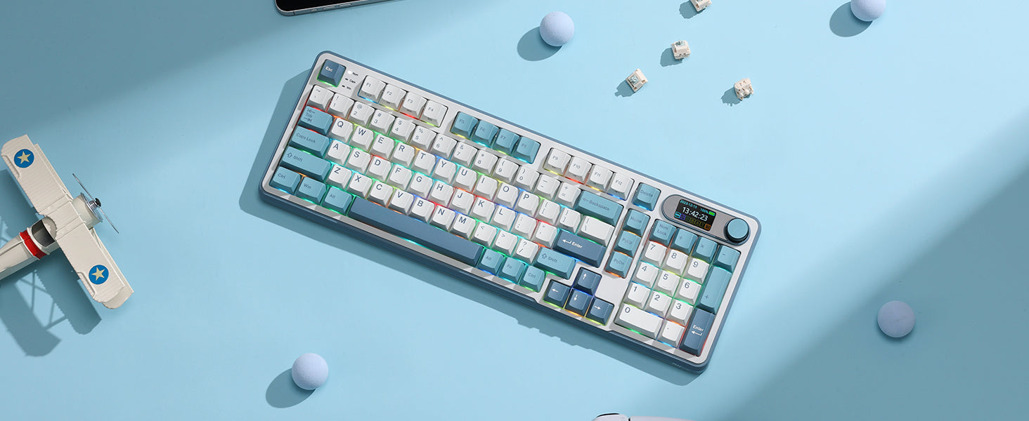 RK ROYAL KLUDGE Mechanical Keyboard S98, RGB, 2.4Ghz/BT/Wired, Spring Rain Switches, Off-white, Mixed Color