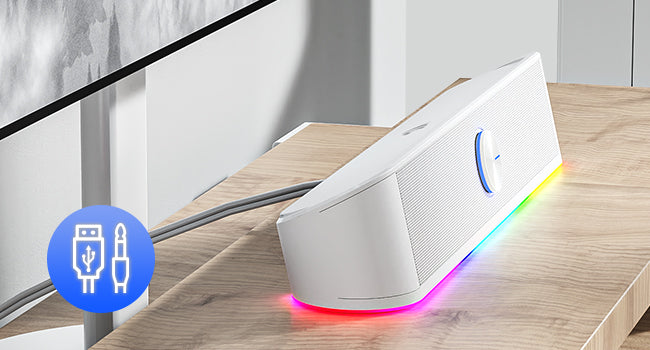 Redragon GS560 Adiemus RGB Desktop Soundbar, 2.0 Channel Computer Speaker with Dynamic Lighting Bar Audio-Light Sync/Display, White