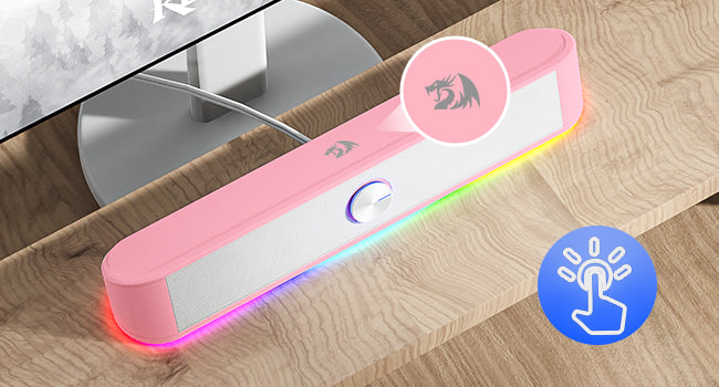 Redragon GS560 Adiemus RGB Desktop Soundbar, 2.0 Channel Computer Speaker with Dynamic Lighting Bar Audio-Light Sync/Display, Pink