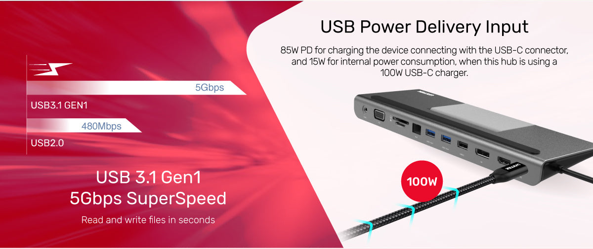Unitek uHUB 11+ USB3.1 Power Delivery 11 in 1 Docking Station with Triple Display & Foldable Stand