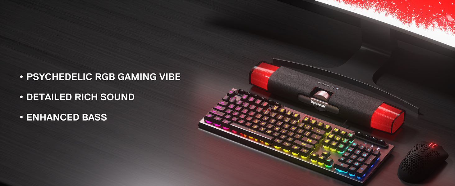 Redragon GS512 Wireless RGB Desktop Speakers, 2.0 PC Computer Stereo Soundbar w/BT 5.0/USB Mode, Max 6W x 2 Rich Sound, Crystal RGB Backlight