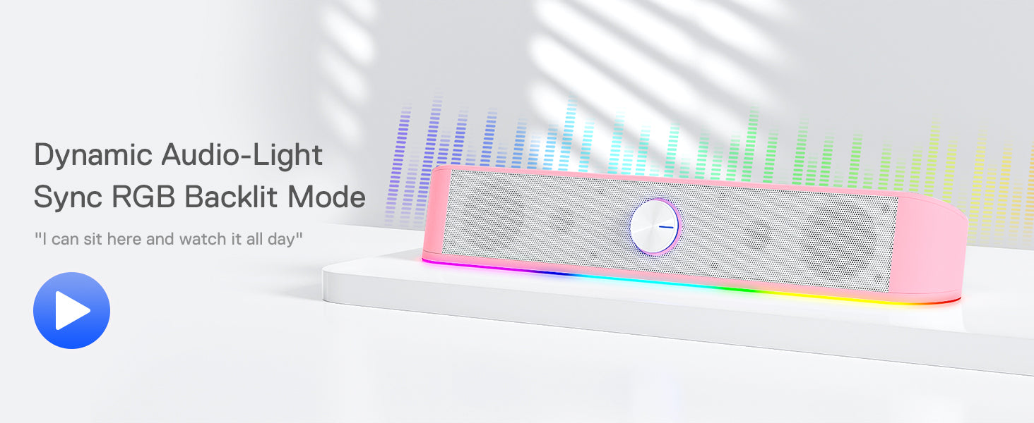 Redragon GS560 Adiemus RGB Desktop Soundbar, 2.0 Channel Computer Speaker with Dynamic Lighting Bar Audio-Light Sync/Display, Pink