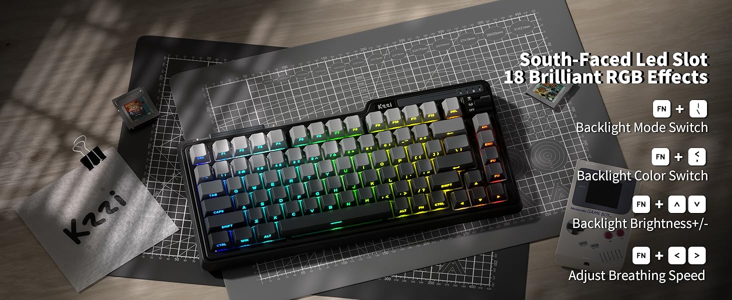 KZZI K75 Lite Wireless 75% Gasket Mount RGB Gaming Hot Swappable 82 Keys 3-Mode Mechanical Keyboard Linear Switches, Aurora